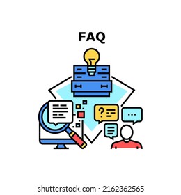 Faq Web Site Vector Icon Concept. Faq Web Site, Frequently Asked Questions On Website And Online Service. Information Storage On Electronic Server Technology. User Search Info Color Illustration