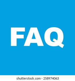 Faq web white icon isolated on a blue background. Vector symbol