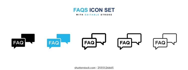 FAQs icon collection in black and blue colors