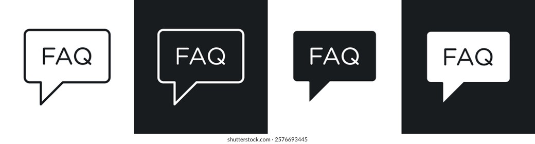 FAQs icons collection in black and white solid and line style