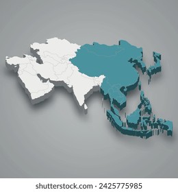 Far East location within Asia 3d isometric map