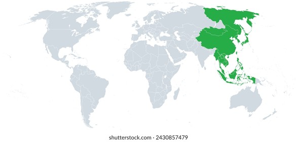 Far East political map. Geographical region that encompasses the easternmost portion of the Asian continent, including East, North and Southeast Asia. Location of the Far East, geographically defined.