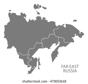 Far East Russia With Borders Map Grey