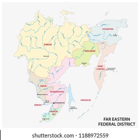 far eastern districts administrative and political vector map, Russia.