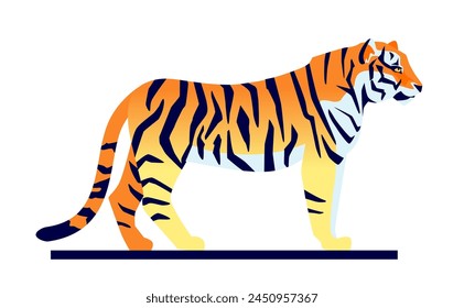 Far Eastern tiger - Imagen aislada de estilo moderno de diseño plano. Ilustración detallada y ordenada del depredador animal agraciado de la familia de gatos con una piel a rayas. Vida silvestre, zoológico, idea de mamíferos asiáticos