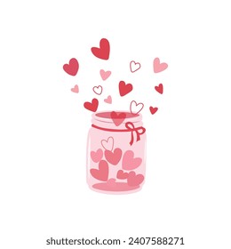 A far filled hearts flat vector illustration isolated on white background. Element for Valentine's day concept. Doodles clip art in cartoon style. Happy Valentine's day.