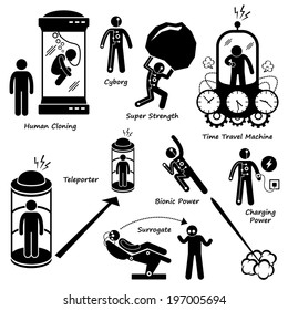 Far Future of Human Technology Science Fiction Stick Figure Pictogram Icon Cliparts