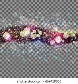 Far star field at transparent background. Abstract vector illustration with many lights and dots. Glowing Galaxy way. Modern decoration for holidays design.