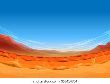 Far West Desert Landscape/
Illustration of a wide angle rounded far west desert landscape background in the sunshine for ui game