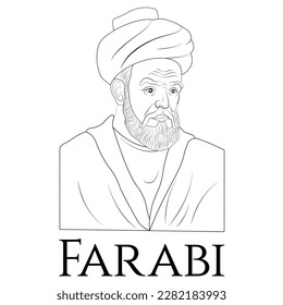 Farabi Vectorel Portrait Design Black and White Renowned Muslim Philosopher, Scientist, Cosmologist, Mathematician and Music Scholar