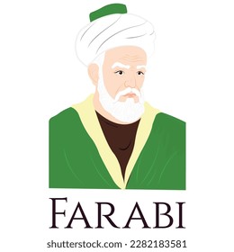 Farabi Vectorel Portrait Design Colourful Renowned Muslim Philosopher, Scientist, Cosmologist, Mathematician and Music Scholar