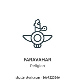 Faravahar outline vector icon. Thin line black faravahar icon, flat vector simple element illustration from editable religion concept isolated stroke on white background