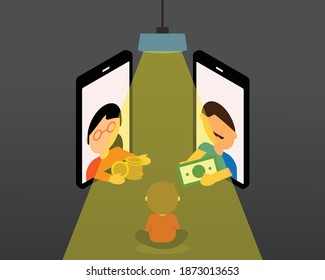 Faraway Parents And Give Only Money To Lonely Child Vector