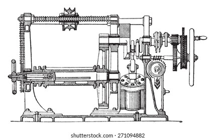 Farcot servo winch, vintage engraved illustration. Industrial encyclopedia E.-O. Lami - 1875. 