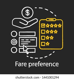 Fare preference chalk icon. Payment for public transportation. Travel expenses. Services, airline classes price. Airplane amenities. Passenger spendings. Isolated vector chalkboard illustration