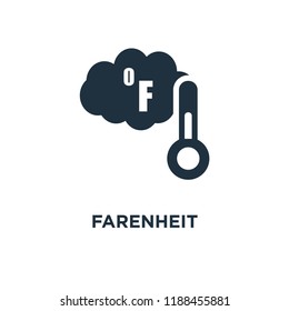 Farenheit icon. Black filled vector illustration. Farenheit symbol on white background. Can be used in web and mobile.