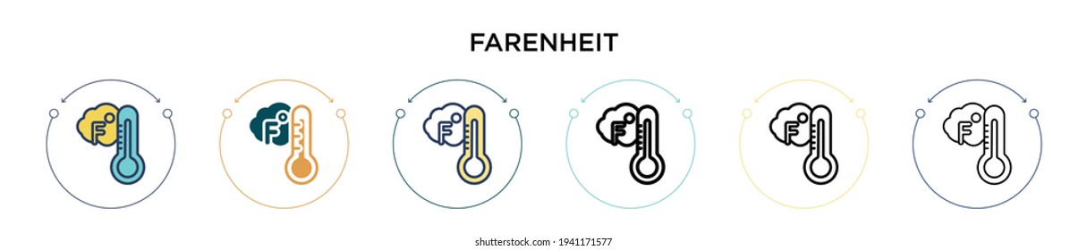 Farenheit icon in filled, thin line, outline and stroke style. Vector illustration of two colored and black farenheit vector icons designs can be used for mobile, ui, web