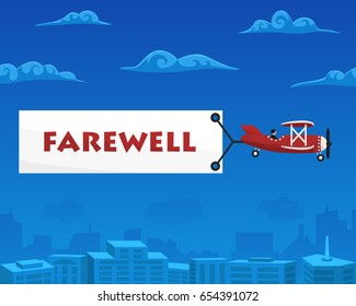 Farewell Banner Is Attached To The Airplane. Vector Illustration