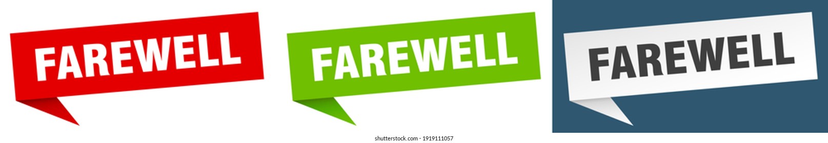 farewell banner sign. farewell speech bubble label set