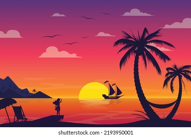 Farewell Beach - Modern Flat Landscape Illustration.