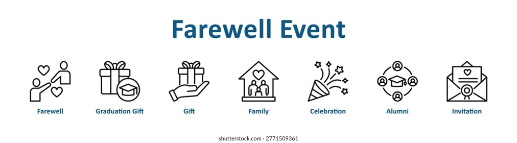 -Farewell Event web icon banner with line art style