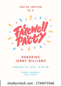 Farewell Party Invitation. Vector Lettering.