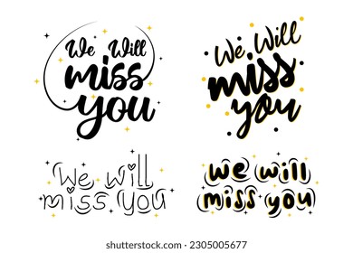 Farewell party template. Set of we will miss you sticker . Party, invitation card design