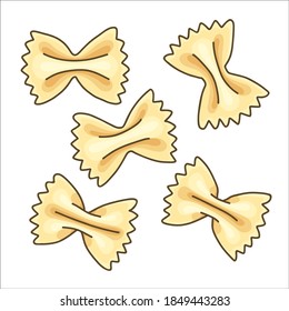 Farfalle. Bow-tie pasta. Vector illustration of Italian pasta on white background. Pasta shapes and types. 