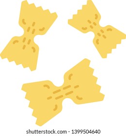 Farfalle flat design long shadow color icon. Type of small pasta. Bow tie shaped pastina. Semi-finished product. Italian food. Traditional Mediterranean cuisine. Vector silhouette illustration