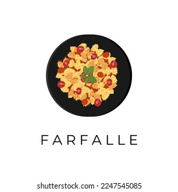 Farfalle Pasta Logo Illustration With Tomato Sauce And Fresh Tomatoes