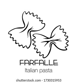 Farfalle pasta outline icon. Italian cuisine drawn badge. Retro style vector illustration.