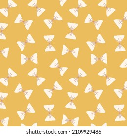 Farfalle pasta pattern wallpaper. Farfalle pasta doodle symbol.