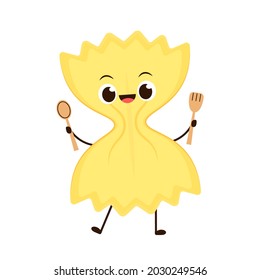 Farfalle pasta vector. Farfalle pasta character design.