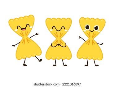 Vector de pastas ferfalles. Pastas farfalles de fondo blanco. Vector de caricatura de pasta fértil.