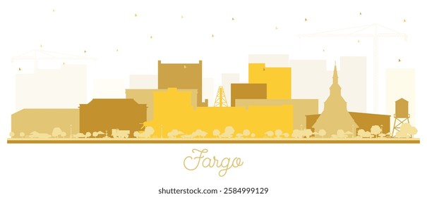 Fargo North Dakota City Skyline Silhouette with golden Buildings Isolated on White. Vector Illustration. Fargo USA Cityscape with Landmarks. Business Travel Tourism Concept with Modern Architecture.