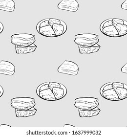 Farl seamless pattern greyscale drawing. Useable for wallpaper or any sized decoration. Handdrawn Vector Illustration