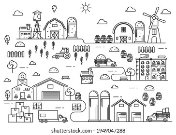Farm Activity Illustration thin line art vector