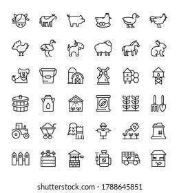 farm and agriculture 36 outline icons vector