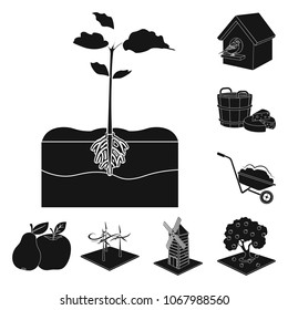 Farm and agriculture black icons in set collection for design. Garden and plants isometric vector symbol stock web illustration.