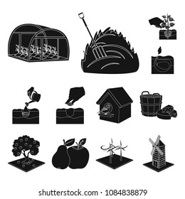 Farm and agriculture black icons in set collection for design. Garden and plants isometric vector symbol stock web illustration.