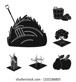 Farm and agriculture black icons in set collection for design. Garden and plants isometric vector symbol stock web illustration.