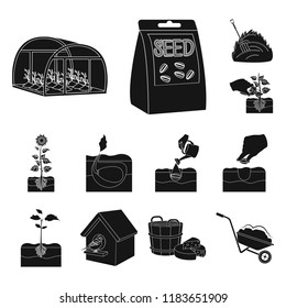 Farm and agriculture black icons in set collection for design. Garden and plants isometric vector symbol stock web illustration.