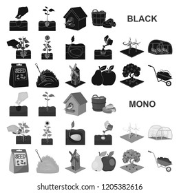 Farm and agriculture black icons in set collection for design. Garden and plants isometric vector symbol stock web illustration.