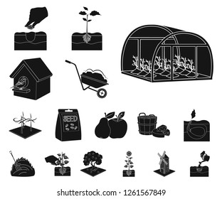 Farm and agriculture black icons in set collection for design. Garden and plants isometric vector symbol stock web illustration.