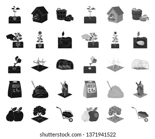 Farm and agriculture black.mono icons in set collection for design. Garden and plants isometric vector symbol stock web illustration.