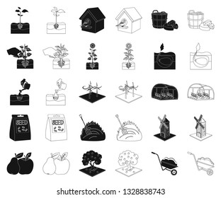 Farm and agriculture black,outline icons in set collection for design. Garden and plants isometric vector symbol stock web illustration.