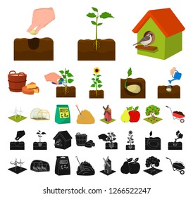 Farm and agriculture cartoon, black icons in set collection for design. Garden and plants isometric vector symbol stock web illustration.