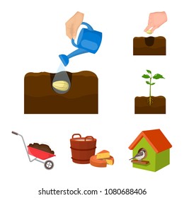 Farm and agriculture cartoon icons in set collection for design. Garden and plants isometric vector symbol stock web illustration.