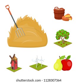 Farm and agriculture cartoon icons in set collection for design. Garden and plants isometric vector symbol stock web illustration.
