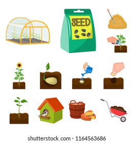 Farm and agriculture cartoon icons in set collection for design. Garden and plants isometric vector symbol stock web illustration.